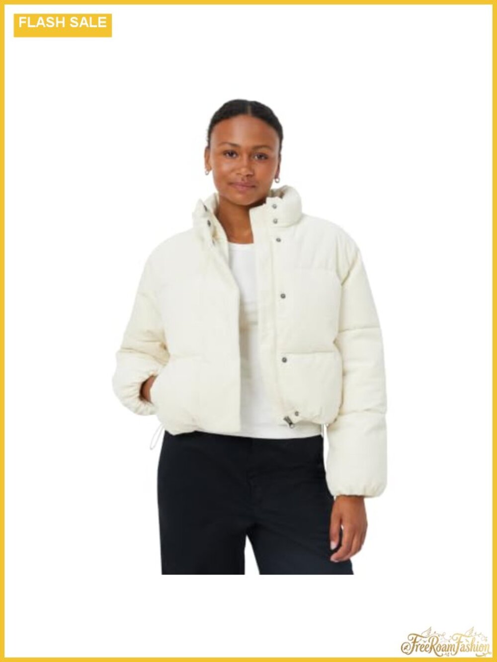 Cropped Full-Zip Puffer Jacket Cotton Elastane Relaxed Fit
